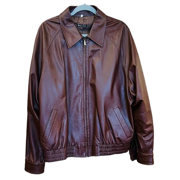 Bally Leather Bomber Vintage Brown Jacket Sz L Made in Italy Zip Closure